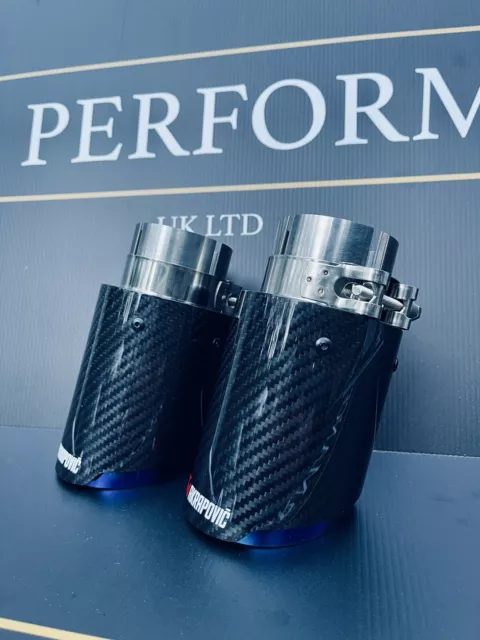 2 Blue Carbon Fibre Akrapovic Exhaust Tips 3” Bmw F30 F31 F32 F33 F34 3 4 Series