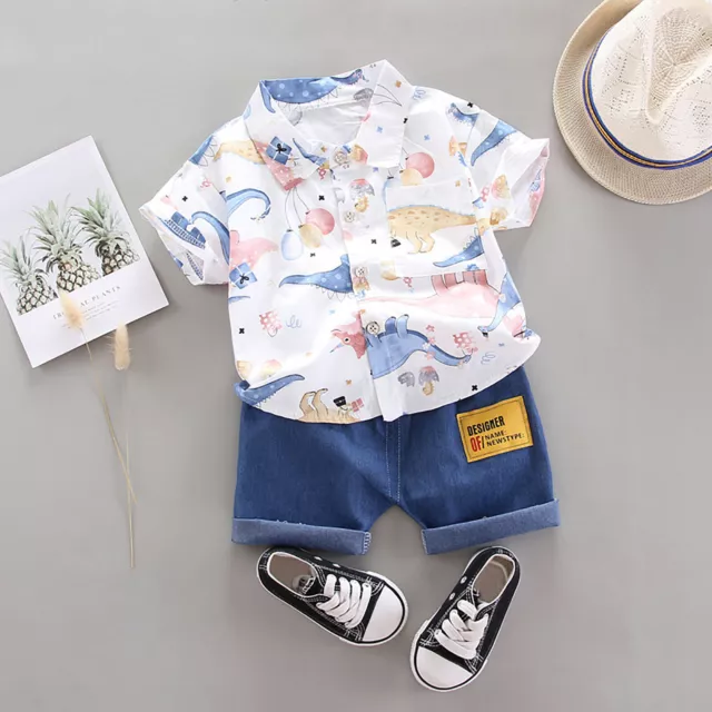 Toddler Infant Kids Baby Boy Summer Set Print T Shirt Top+Shorts Outfits Clothes 2
