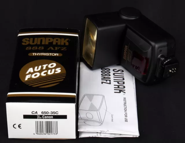 Sunpak 888 AFZ Thyristor Shoe Mount Electronic Flash for Canon EOS - Mint in Box