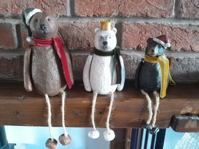 NEXT CHRISTMAS SET Of 3 Resin Bears Ornaments BNIB £21.99