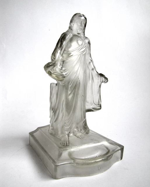 Vase Statue Bénitier Jésus Christ Verre XIX ème