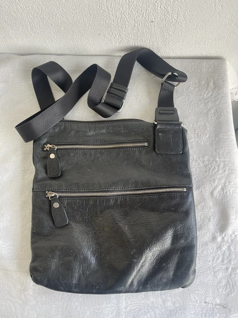 Margot Bags Black Genuine Leather Double Zipper Crossbody Purse Bag 12”x12”