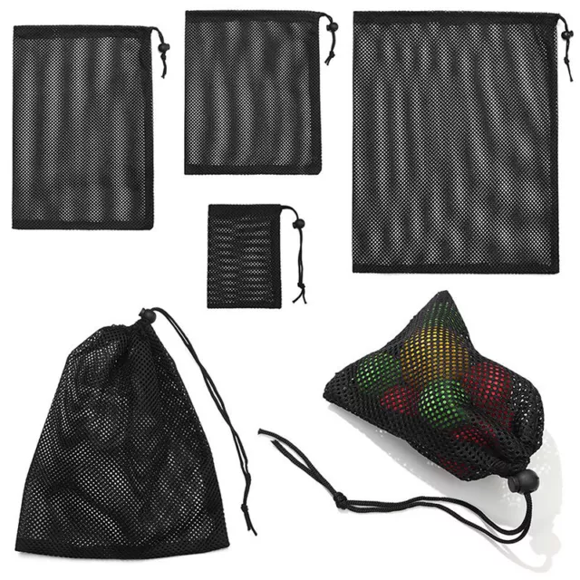 Black White Durable Mesh Drawstring Bag Storage Pouch Multi Purpose Laundry  SN❤