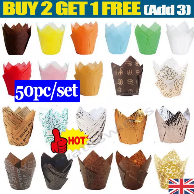 50x/set Large Tulip Muffin Cases Cupcake/muffin Wraps Multiple Colour Wrapper UK
