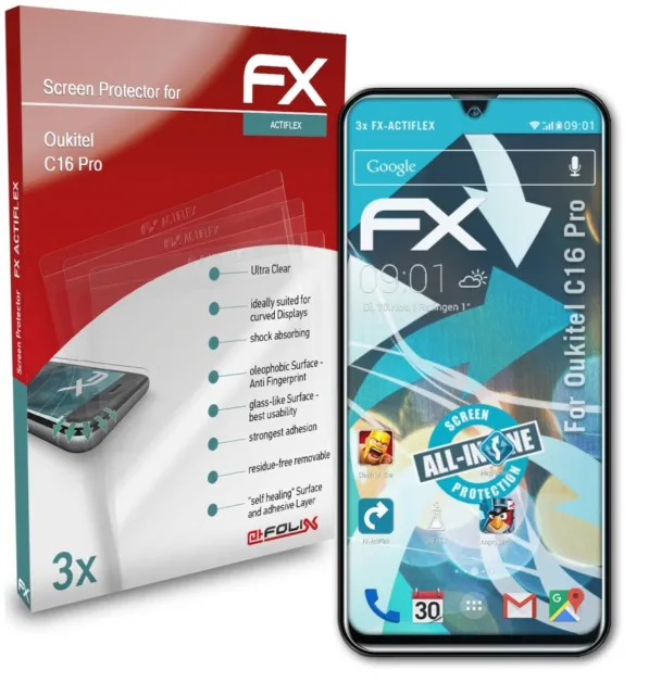 atFoliX 3x Écran protecteur pour Oukitel C16 Pro clair&flexible