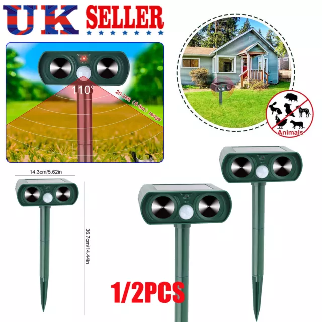 Solar Power Pest Ultrasonic Repellent Scarer Deterrent Ultra Dog Fox Cat Animal