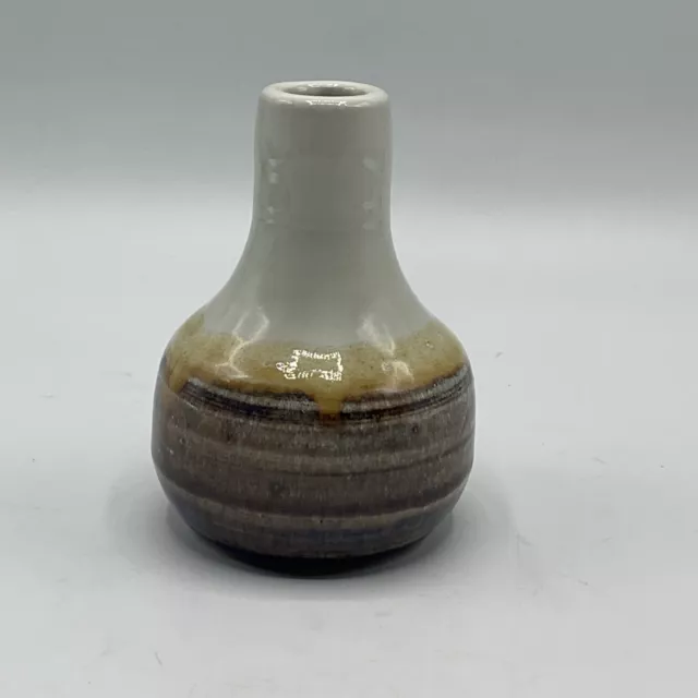 Studio Art Pottery Small Hand Thrown Stoneware Bud Vase Signed Vedder 4.5”