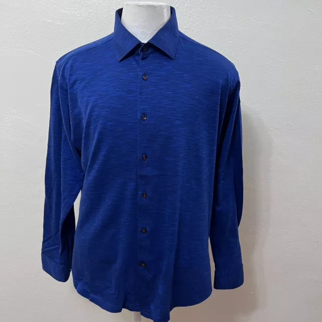 Jared Lang Mens Size XL Blue Jersey Cotton Flip Cuffs Long Sleeve Casual Shirt