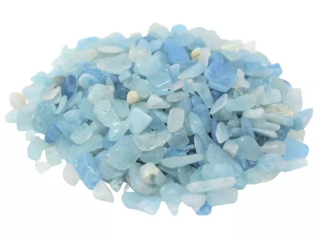 Aquamarine Semi Tumbled Gemstone Mini Chips 6-8 mm, 'A' Grade Wholesale Bulk Lot