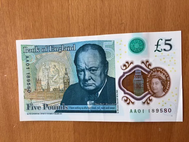 Aa01 - £5 Five Pound Polymer Note - Low Serial Number Rare Circulated