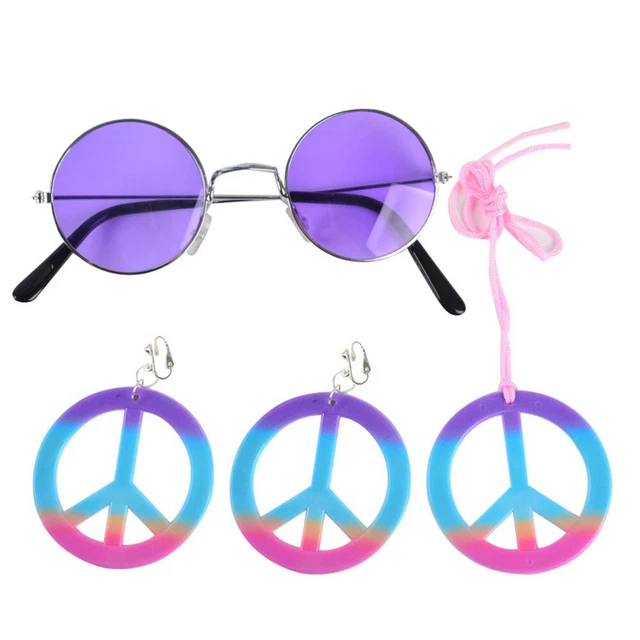 Colorful Peace Symbol Necklace Set - Hippie Rainbow Pendant For 60s 70s Theme Parties & Costumes - View #5