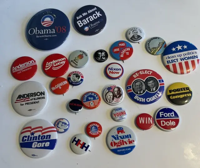 Lot of  27 Vintage US Presidential & Political Campaign Pins Buttons