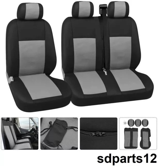 Housses de Siege Tissu Gris 2+1 Camion Camionnette pour Renault Trafic Master