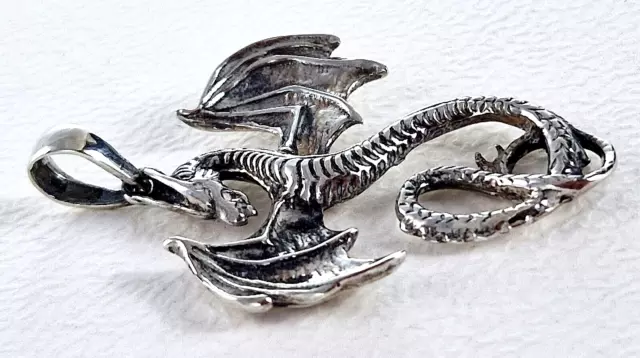 Drache 925 Silber 40 mm Amulett Schmuck Anhänger MASSIV  Stärke Weisheit Schutz 2