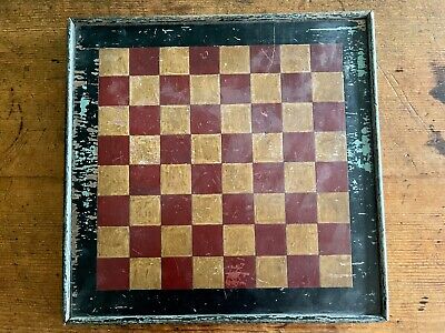 Antique American Country Primitive Framed Game Board Chess / Checkers Folk Art