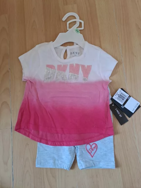 Girls Pink, Grey & White Shorts & Tshirt Set DKNY Age 3-4yrs