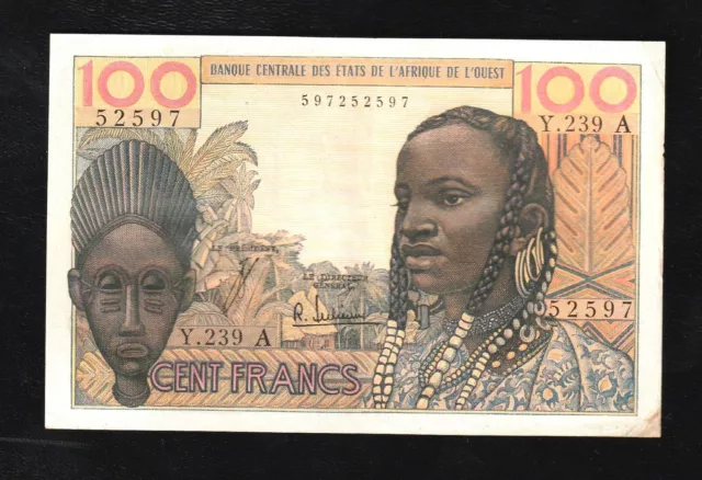 Billete de Estados de África Occidental - Costa de Marfil, 100 francos, 1965, P-101A, XF++AU