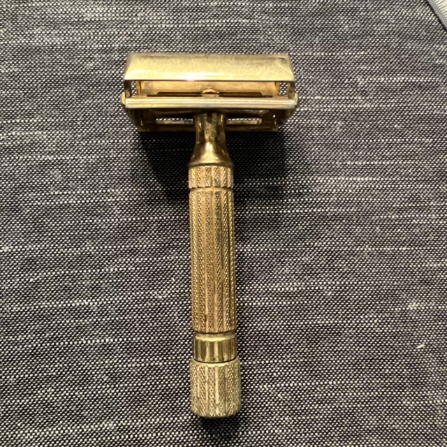 Vintage 1940s Gillette ARISTOCRAT Fat Handle Gold TTO Safety Razor