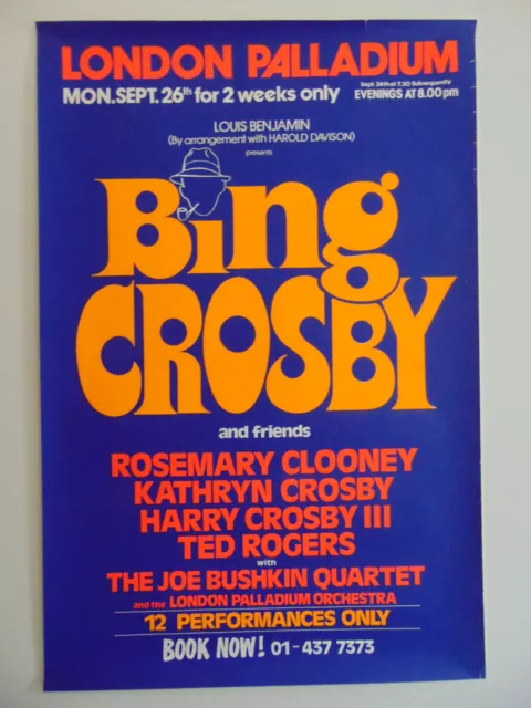Bing Crosby London Palladium theatre poster (1976, Ted Rogers, Rosemary Clooney)