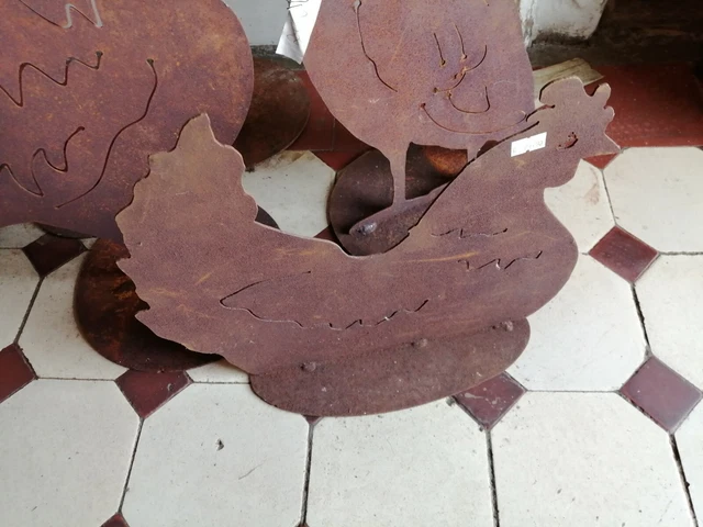 Edelrost Huhn, Henne Gartenstecker, Gartendekoration, Eisen
