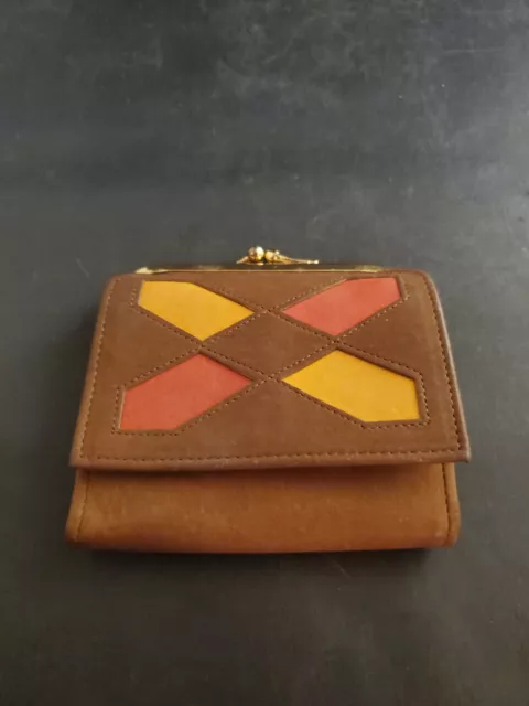 VTG Brown Leather PRINCESS GARDNER Women’s Bifold Wallet Snap Close Red Orange