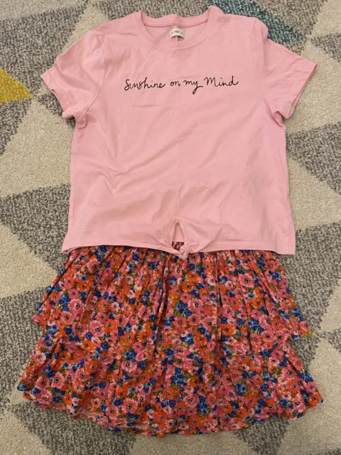 F&F girls floral summer outfit/skirt/top set age 10/11
