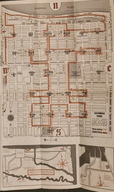 VINTAGE SAVANNAH GEORGIA Tourist Map &amp; Brochure Points of Interest Advertising $7.99 - PicClick CA