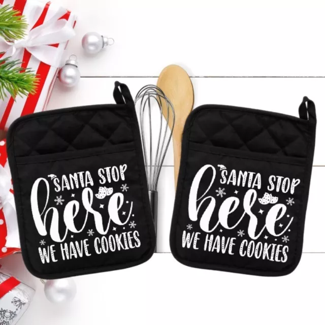 Santa Stop Here We Have Cookies - Pot Holder - Oven Mitt - Hot Pad - neo025blk