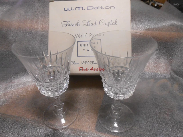 Vintage W M Dalton French Lead Crystal No.2 Wine Glasses in Box Verite Pattern