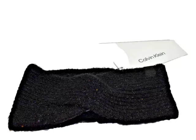 Calvin Klein Women's Knit Headband Ear Warmer Wrap Black Metallic New! NWT