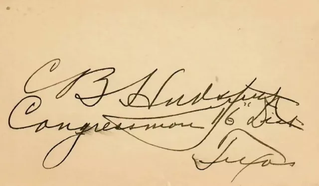 "Texas Congressman" Claude Benton Hudspeth Hand Signed 3X5 Card Todd Mueller COA