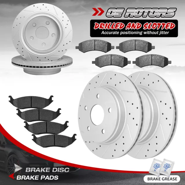 Front & Rear Drilled Rotors + Brake Pads kits for 2006-2018 Dodge Ram 1500 5 LUG