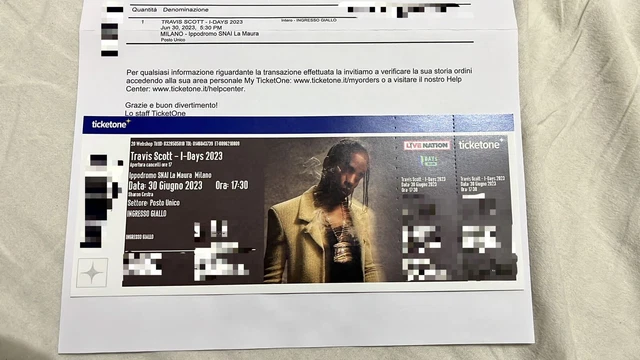 biglietto travis scott concerto 30/06 ippodromo snai ingresso giallo