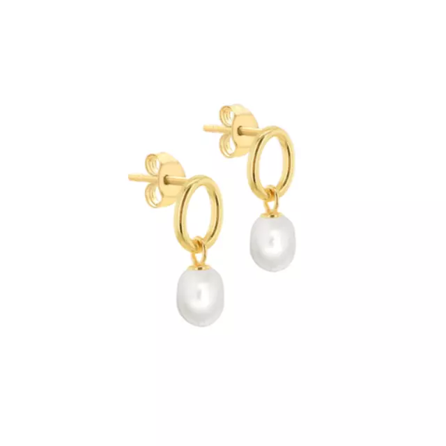 9ct Yellow Gold Oval Baroque Freshwater Pearl Drop Earrings