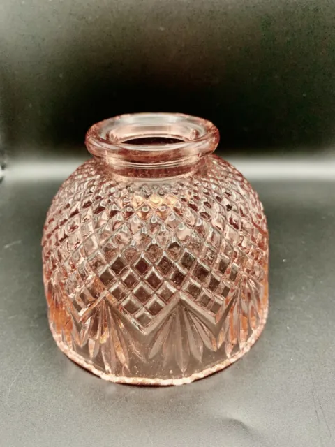 Vintage pink depression glass diamond fan fairy lamp shade L E Smith top only