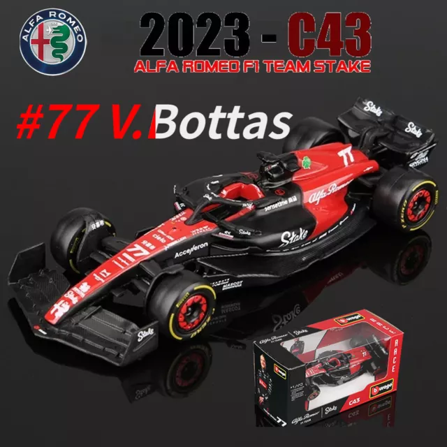 Bburago 1:43 2023 F1 Alfa Romeo Stake C43 #77 V.Bottas Diecast Model Car Toys