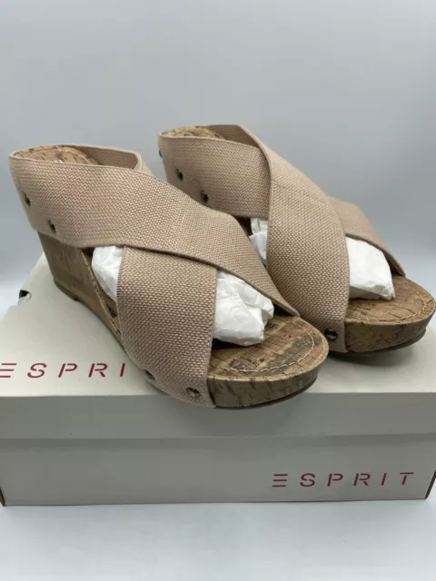 Esprit Womens Oceane Sandal Wedge Wide Strap Slip On Shoe Nude Sz 7.5M New