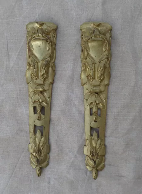 ⭐Pair of French Antique Golden Bronze Plaque Finials Leg Furniture 19th c.⭐