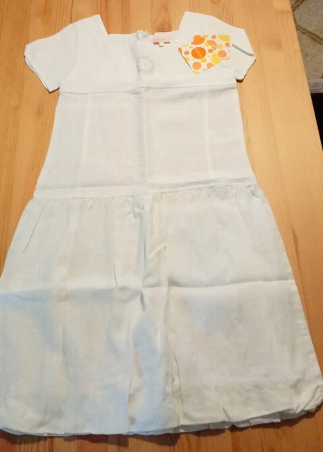 BOBOLI VESTITO ABITO midi 100% LINO Ragazza Bambina 12 anni Bianco Nuovo Moda