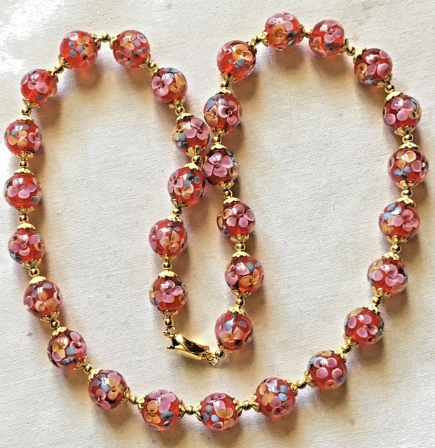 Collier Perles Verre De Murano Millefiori - Multicolore - Galets 20 Mm - Neuf Sans Emballage