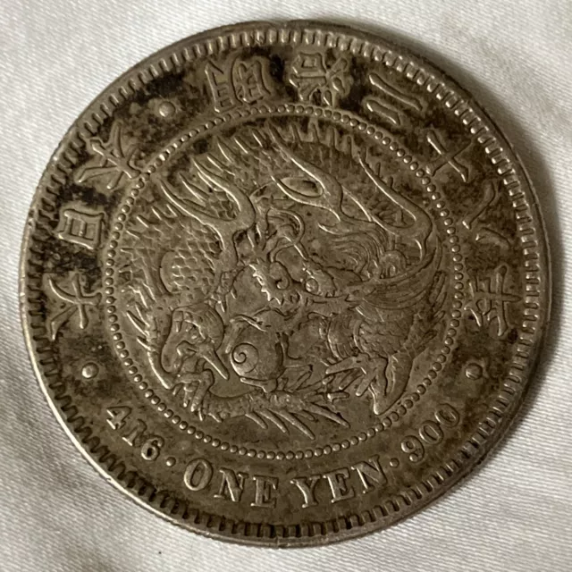 .900 Silver 1895 Japan Emperor Meiji YR 28 1 Yen Coin w/file Marks B04