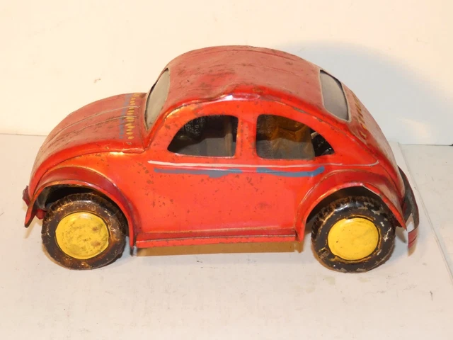 Ancienne Coccinelle Mécanique Des Années 60 En Tôle Litho - Jouet Vintage Style Joustra, Collection