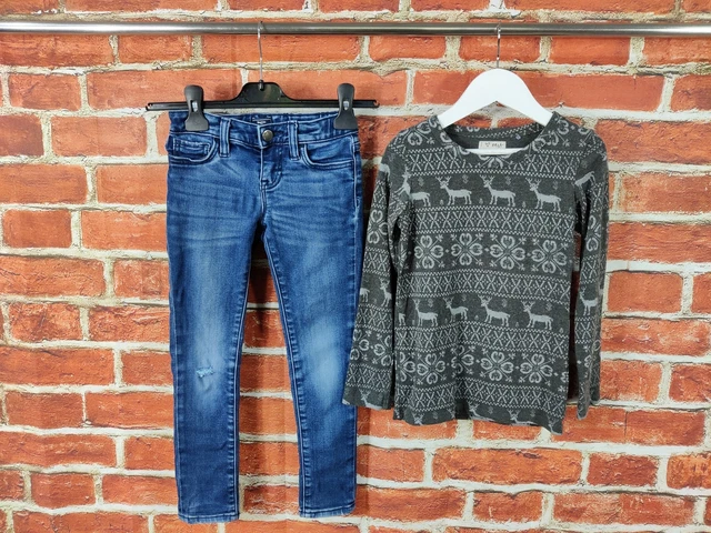 Maglione Natalizio Ragazze Età 5-6 Anni Next Gap Blu Skinny Jeans 116Cm
