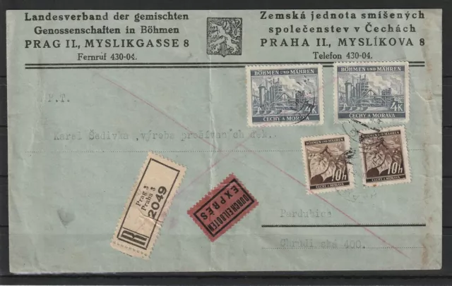 Böhmen und Mähren Express R-Brief Prag - Pardubica, 1942 #1084285