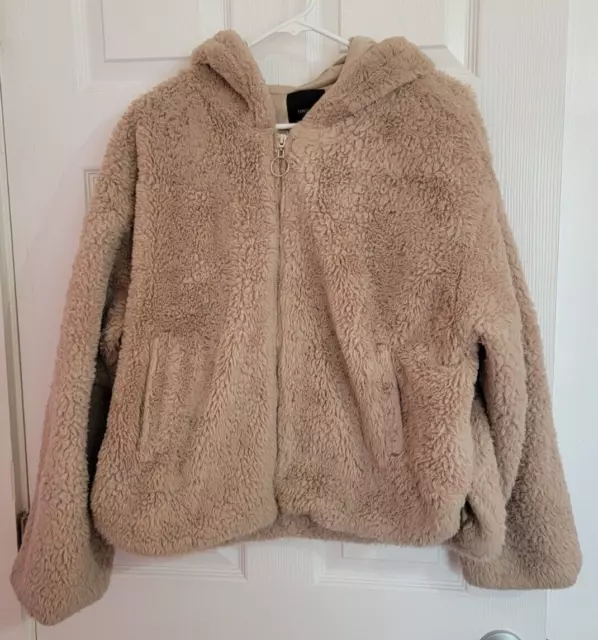 Womens Size Large Fuzzy/Furries Teddy Bear Hooded Coat/Jacket. Zip Up.