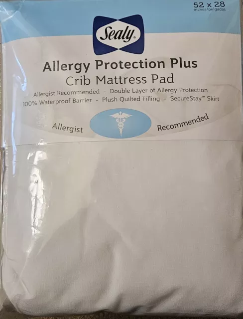 SEALY ALLERGY PROTECTION PLUS CRIB MATTRESS PAD 52in x 28in NEW, FREE SHIP