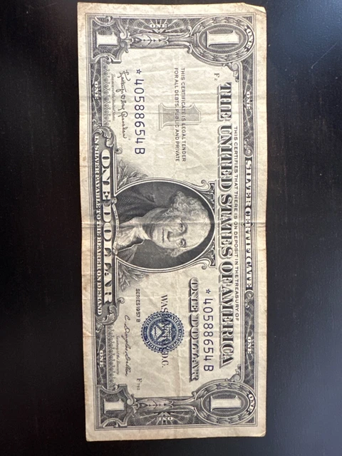 1957 STAR NOTE One Dollar Blue Seal Note Silver Certificate Old US Bill $1 Money