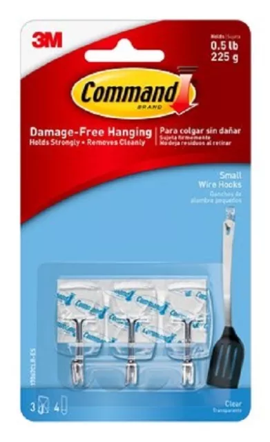 COMMAND 17067CLR  Small Clear Self Adhesive Wire Hooks & Strips Holds up to 225g