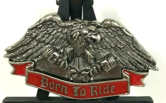 American Eagle Clawing Pistons Born To Ride Silver Tone Metal Belt Buckle- Biker