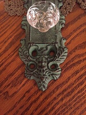 Cast Iron Door Plate With Acrylic/Glass Knob Ornate Turquoise/Teal Accent 3